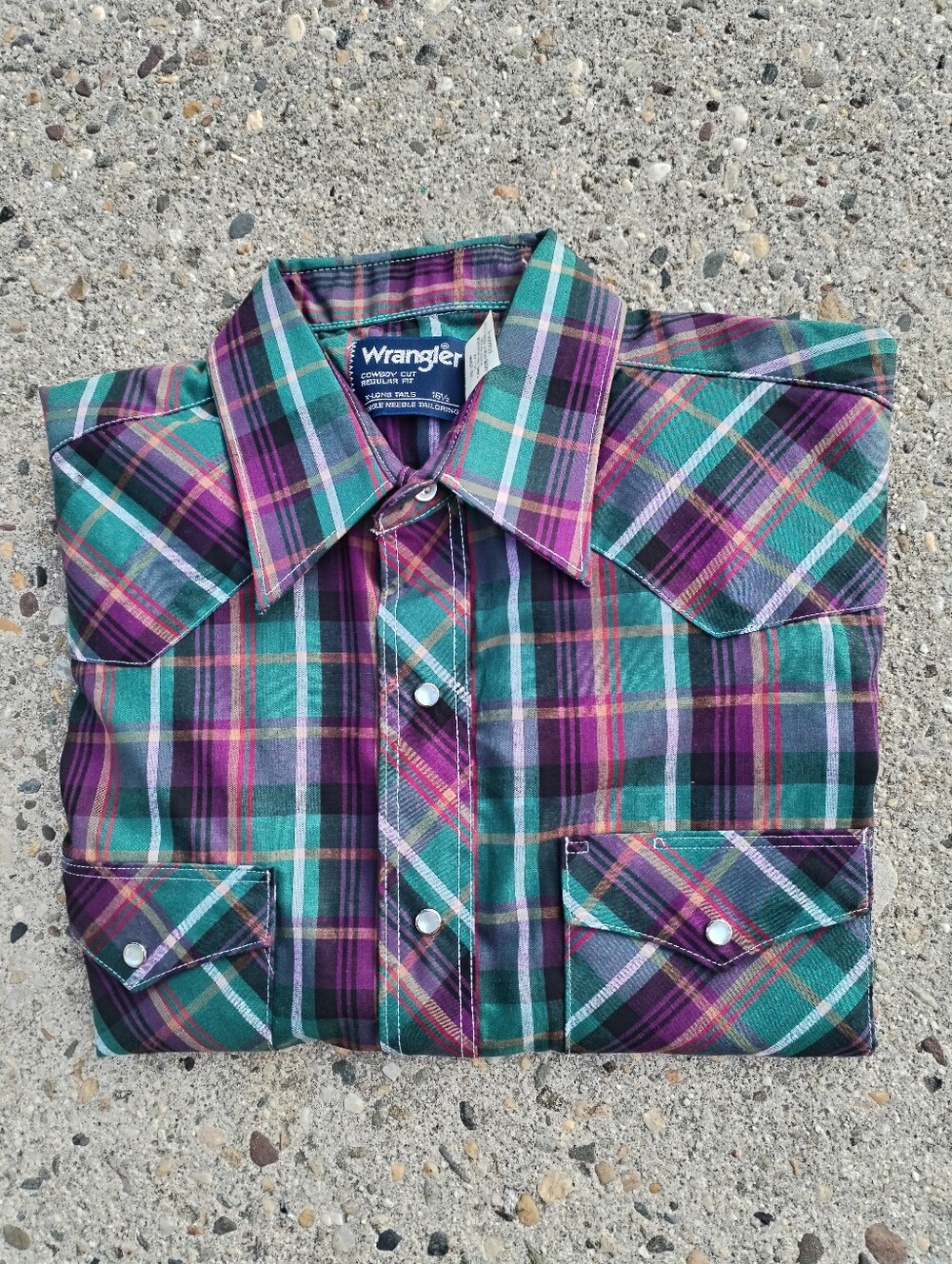 Vintage Wrangler Cowboy Cut Brushpop Short Sleeve Western Shirt Size 16.5 Pearl